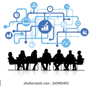 Business infographic with meeting table.