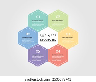 Plantilla de diseño moderno para Anuncios e infografías para 6 pasos hexagonales 