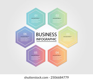 Business Infographic modern design template for banners and infographics for 6 hexagon step in gradient color