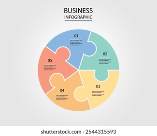 Business Infographic modern design template for banners and infographics for 5 jigsaw circle step 