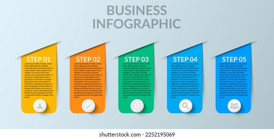 Business Infographic. Modern infographic template. Abstract diagram with 5 steps, options, parts, or processes. Vector business template for presentation. Creative concept for infographic
