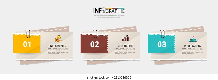 Infografía de negocio con vector de diseño de papel de nota.	