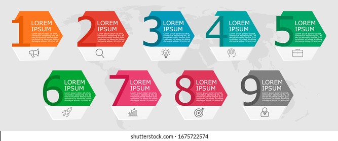 Business Infographic with numbers 9 options. Used for presentation,education,marketing,
project,strategy,learn,creative,growth,stairs,web,text,layout,web,data,idea,diagram,textbox,sign,flow,plan,work.