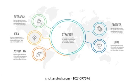 Business infographic. Organization chart with 5 options. Vector template.