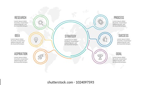 Business infographic. Organization chart with 6 options. Vector template.