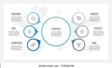 Business-Infografik. Organigramm mit 6 Optionen, Pfeilen. Vektorvorlage.