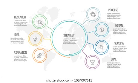 Business infographic. Organization chart with 7 options. Vector template.