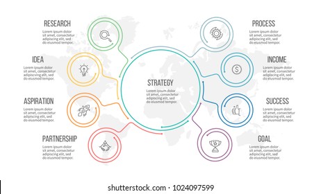 Business infographic. Organization chart with 8 options. Vector template.