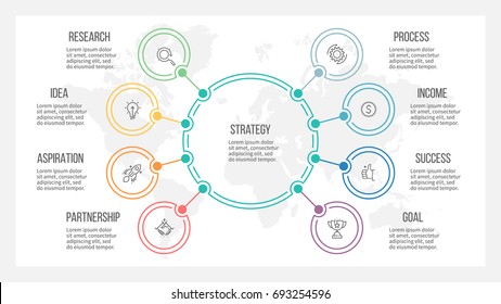 Business infographic. Organization chart with 8 options. Vector template.