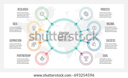 Business infographic. Organization chart with 8 options. Vector template.