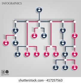 Business, infographic, organization tree with simple white icons, isolated on bright background