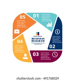 Business infographic pentagon in flat design. Layout for your options or steps. Abstract pattern for background 