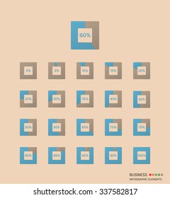 Business infographic percentage diagram set from 0 to 100 percent blue color