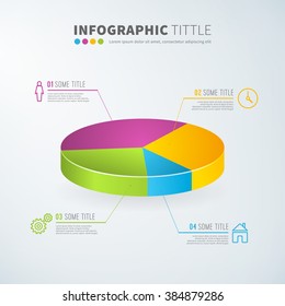 Business infographic pie chart statistics with icons for reports and presentations. Vector illustration. 