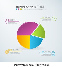 Business infographic pie chart statistics with icons for reports and presentations. Vector illustration. 