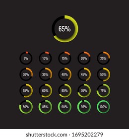 Business Infographic Piechart Set With Round Realistic Elements On A Black Background. Modern Vector Data Visualisation With Textboxes. Easy To Edit And Customize. Eps10