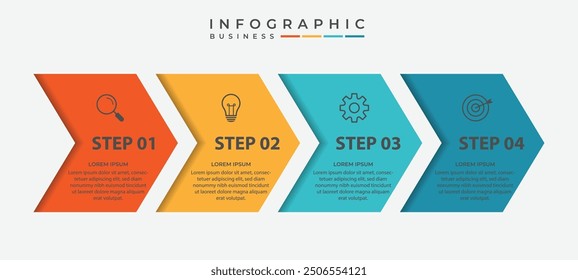 Presentación de Infografía Empresarial. 4 pasos para el éxito de la empresa. Marketing, Cronología e Hito. Ilustración vectorial