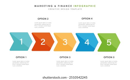 Apresentação de informações comerciais. 5 etapas para o sucesso da empresa. Marketing, cronograma e marco. Ilustração vetorial.