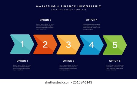 Apresentação de informações comerciais. 5 etapas para o sucesso da empresa. Marketing, cronograma e marco. Ilustração vetorial