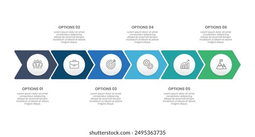 Business Infographic Presentation. 6 steps to company success. Marketing, Timeline and Milestone. Vector illustration.