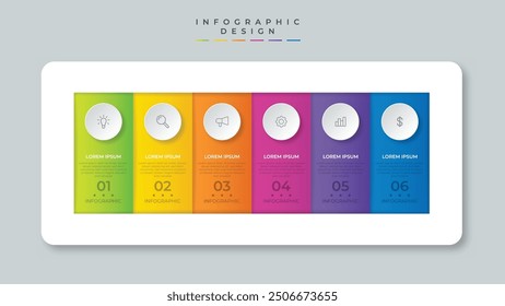 Presentación de Infografía Empresarial. 6 pasos para el éxito de la empresa. Marketing, Cronología e Hito. Ilustración vectorial