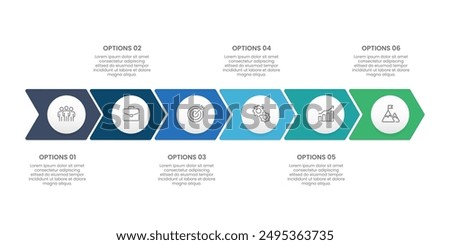 Business Infographic Presentation. 6 steps to company success. Marketing, Timeline and Milestone. Vector illustration.