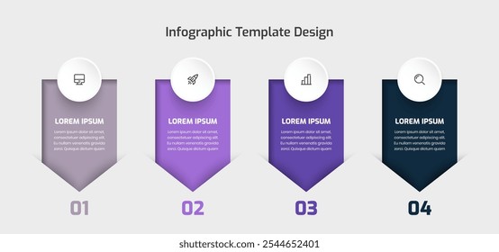 Business Infographic Presentation with Color Shape Inner Shadow Circle Label 4 Number and Icon