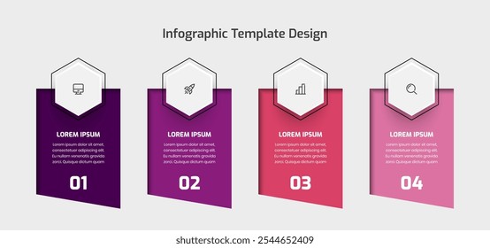 Business Infographic Presentation with Color Shape Inner Shadow Circle Label 4 Number and Icon