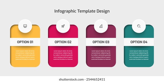 Business Infographic Presentation with Color Shape Inner Shadow Circle Label 4 Option and Icon