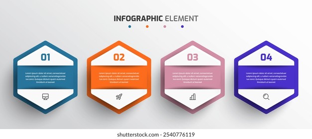 Apresentação de Infográfico de Negócios com Hexagon Label 4 Número e Ícone