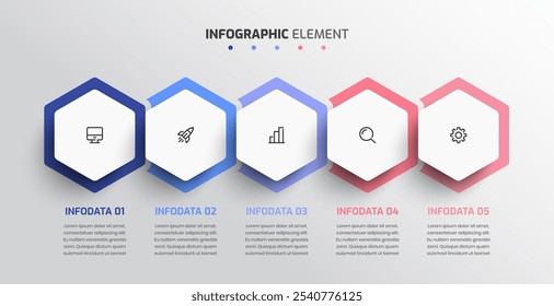 Apresentação de Infográfico de Negócios com Hexagon Label 5 Opção e ícone