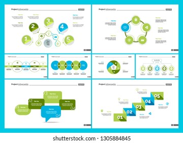Business infographic presentation slide design set can be used for workflow layout, annual report, web design. Statistics concept. Flow chart, option graph, process chart, timeline diagram, area chart