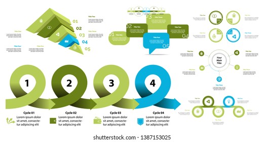 Business infographic presentation slide design set can be used for workflow layout, annual report, web design. Statistics concept. Flow chart, option graph, process chart, timeline diagram, area chart