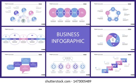 Business infographic presentation slide design set can be used for workflow layout, annual report, web design. Statistics concept. Flow chart, option graph, process chart, timeline diagram, area chart