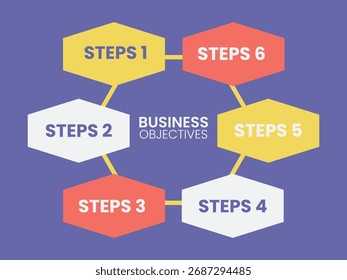 Plantilla de presentación de infografía de negocios con 6 pasos. Diseño moderno de diagramas de flujo de trabajo y diagramas de procesos para estrategia corporativa, visualización de datos y diseño de línea de tiempo. Ilustración vectorial