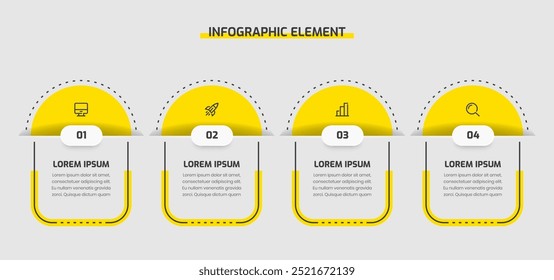 Business Infographic Presentation Template Abstract Design with Yellow Color Icon and 4 Number