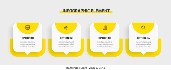 Business Infographic Presentation Template Abstract Design with Yellow Color Icon and 4 Option	