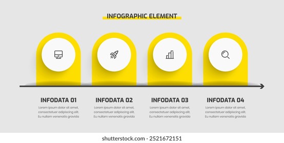 Business Infographic Presentation Template Abstract Design with Yellow Color Icon and 4 Number