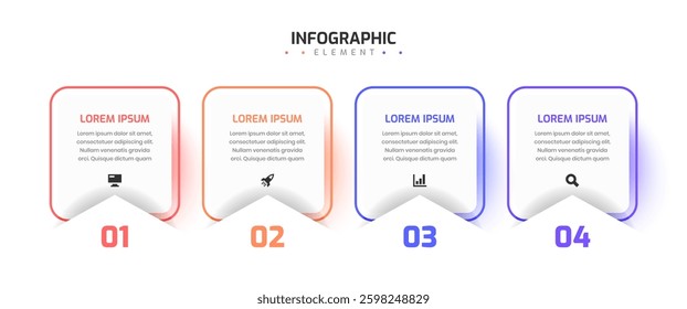 Business Infographic Presentation Template with Thin Line Square Label Icon and 4 Number