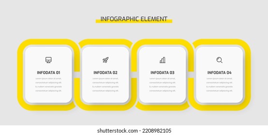 Business Infographic Presentation with Yellow Color 4 Rounded Rectangle, Options, and Icons. Can be Used for Process Diagram, Presentations, Workflow Layout, Banner, Flow Chart