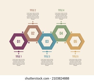 Business infographic proccess with hexagonal template design with number and 5 options or steps.
