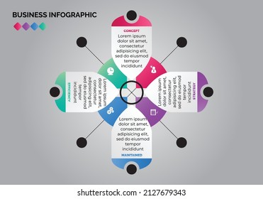 Business-Infografik. Prozessdiagramm. Abstrakte Elemente der Grafik, Diagramm mit 4 Schritten, Optionen, Teilen oder Prozessen. Vektorgrafik-Geschäftsvorlage