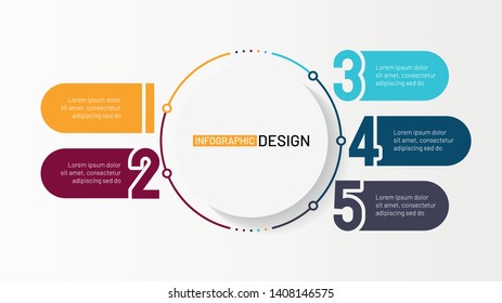 Business infographic process chart. Number design element of diagram with 5 step, options. Creative concept for annual report, presentation. Vector illustration.