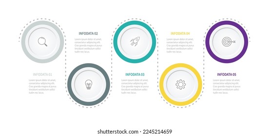  Proceso de infografía empresarial con diseño de plantillas de círculo con iconos y 5 opciones o pasos. Ilustración vectorial.