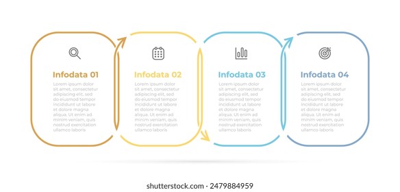 Business infographic process label design with thin line elements and marketing icons. Timeline process with 4 steps and options. 