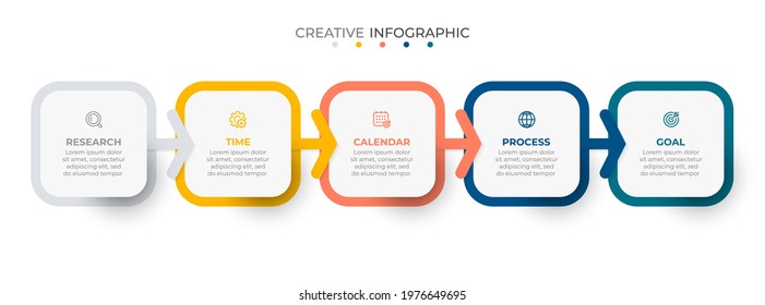 Business infographic process with square template design with icons and 5 options or steps. Vector illustration.