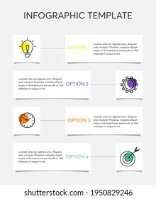 Business infographic process from squares design with icons and 4 options, steps, parts. Universal vector infographics template for presentation, report, strategy.