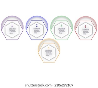 Business infographic process step. Timeline with 6 options, circles, line. Vector template.