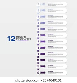 Business infographic process with template design and 12 options or steps.