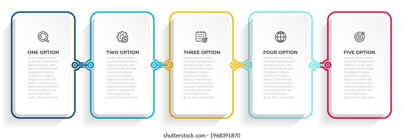 Business infographic process with thin line template design with icons and 5 options or steps. Vector illustration.
